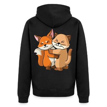 Katze mit Fuchs Liebe süßes niedliche Tiere - Unisex Premium Bio Zip Hoodie - Schwarz - Hinten - Nico (187cm)