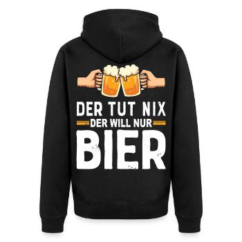 Der tut nix der will nur Bier trinken - Unisex Premium Bio Zip Hoodie - Schwarz - Hinten - Nico (187cm)