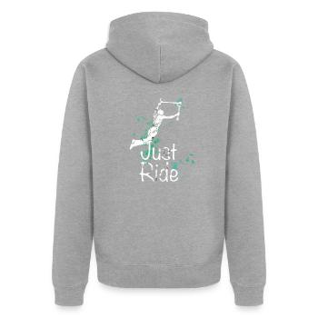 JUST RIDE Freestyle Scooter - Unisex Premium Bio Zip Hoodie - Grau meliert - Hinten - Nico (187cm)