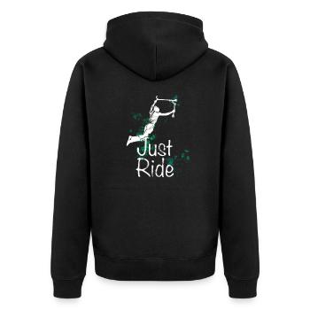 JUST RIDE Freestyle Scooter - Unisex Premium Bio Zip Hoodie - Schwarz - Hinten - Nico (187cm)