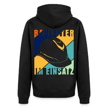 Bauleiter im Einsatz Baustelle Retro - Unisex Premium Bio Zip Hoodie - Schwarz - Hinten - Nico (187cm)