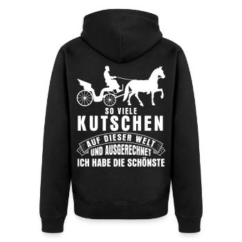 Kutscher Spruch & Fuhrmann Kutsche - Unisex Premium Bio Zip Hoodie - Schwarz - Hinten - Nico (187cm)