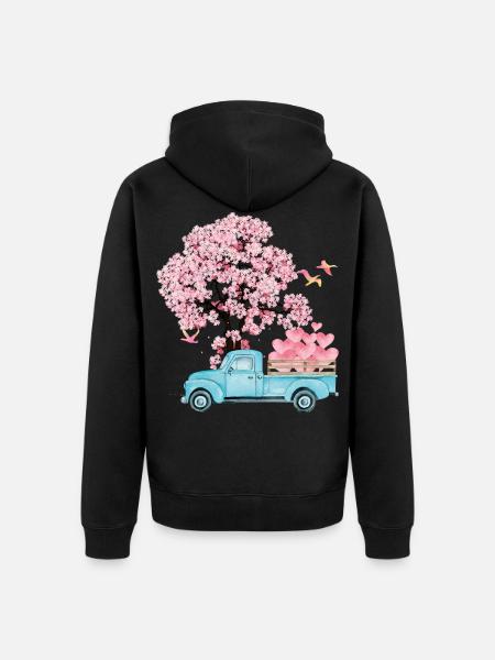 tree bird spring watercolour - Unisex Premium Organic Zip Hoodie - black