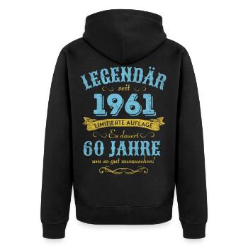 60. Geburtstag 60 Jahre 1961 Legendär - Unisex Premium Bio Zip Hoodie - Schwarz - Hinten - Nico (187cm)
