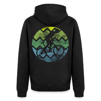 Straßenrad in Wien im Bikepark am Berg mit Kinder - Unisex Premium Bio Zip Hoodie - Schwarz - Hinten - Nico (187cm)