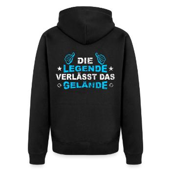 Die Legende verlässt das Gelände - Unisex Premium Bio Zip Hoodie - Schwarz - Hinten - Nico (187cm)