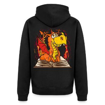 Buch Drache Lesen Bücherwurm Literatur Roman Autor - Unisex Premium Bio Zip Hoodie - Schwarz - Hinten - Nico (187cm)