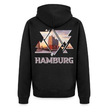 Hambourg Allemagne Elbphilharmonie Hafen Skyline - Veste à capuche bio Premium Unisexe - noir - Dos - Nico (187cm)
