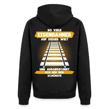 Eisenbahner - Eisenbahn Spruch lustig - Unisex Premium Bio Zip Hoodie - Schwarz - Hinten - Nico (187cm)