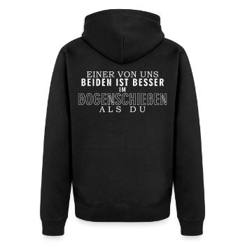Bogensport Bogenschießen lustiger Spruch - Unisex Premium Bio Zip Hoodie - Schwarz - Hinten - Nico (187cm)
