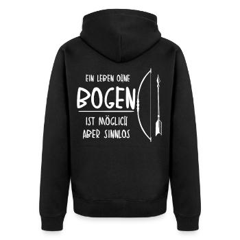 Bogensport und Bogenschießen Spruch - Unisex Premium Bio Zip Hoodie - Schwarz - Hinten - Nico (187cm)
