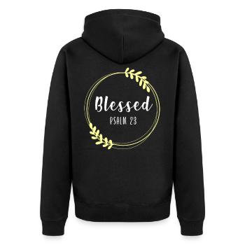 Christlicher Bibelvers Blume Schmetterling - Unisex Premium Bio Zip Hoodie - Schwarz - Hinten - Nico (187cm)