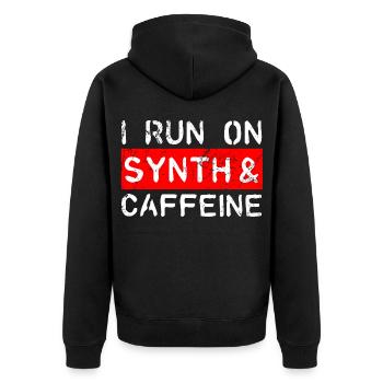 I run on synth & caffeine - Unisex Premium Bio Zip Hoodie - Schwarz - Hinten - Nico (187cm)