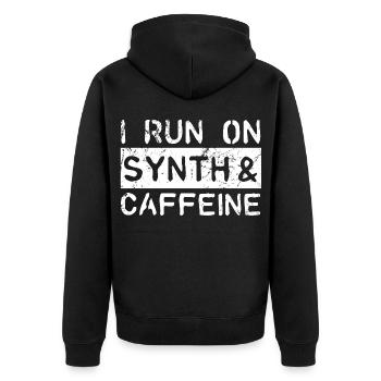 I run on synth & caffeine - Unisex Premium Bio Zip Hoodie - Schwarz - Hinten - Nico (187cm)