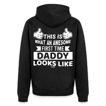 Papa Geburt Baby Kind Vater werden - Unisex Premium Bio Zip Hoodie - Schwarz - Hinten - Nico (187cm)