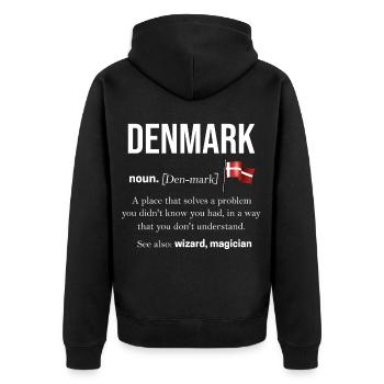 Dänemark - Unisex Premium Bio Zip Hoodie - Schwarz - Hinten - Nico (187cm)