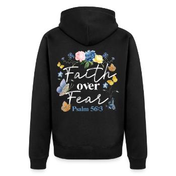 Christlicher Bibelvers Blume Schmetterling - Unisex Premium Bio Zip Hoodie - Schwarz - Hinten - Nico (187cm)