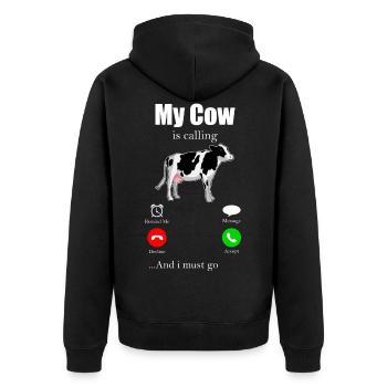 Cow moo beef milk farmer farm animal pasture - Unisex Premium Organic Zip Hoodie - black - Back - Nico (187cm)