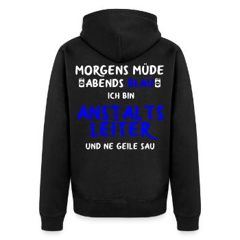 Anstaltsleiter lustig Anstaltsleitung Beamter - Unisex Premium Bio Zip Hoodie - Schwarz - Hinten - Nico (187cm)