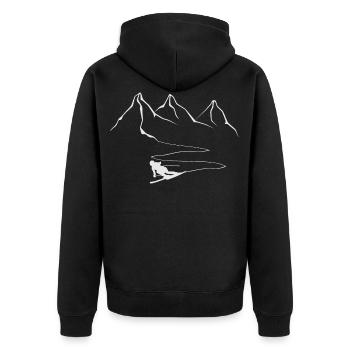 Apres Ski am Berg von Skischule und Tiefschnee - Unisex Premium Bio Zip Hoodie - Schwarz - Hinten - Nico (187cm)