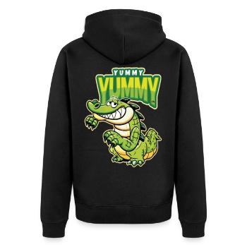 Lustiger hungriger Krokodil Alligator Krokodil - Unisex Premium Bio Zip Hoodie - Schwarz - Hinten - Nico (187cm)