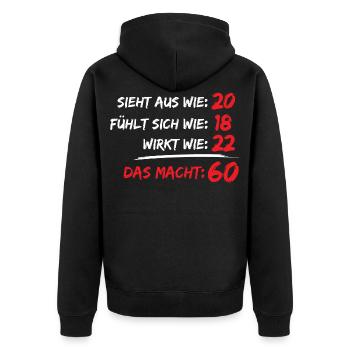 60. Geburtstag Männer Frauen Geschenk - Unisex Premium Bio Zip Hoodie - Schwarz - Hinten - Nico (187cm)