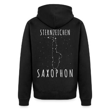 Saxophon Spruch Saxophonist Sterne - Unisex Premium Bio Zip Hoodie - Schwarz - Hinten - Nico (187cm)