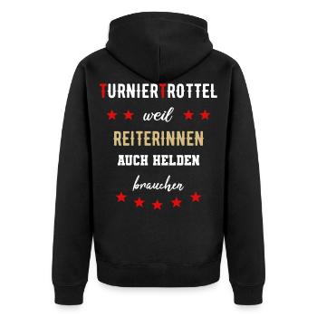 Turniertrottel Pferdesport Reiterin Turnierhelfer - Unisex Premium Bio Zip Hoodie - Schwarz - Hinten - Nico (187cm)