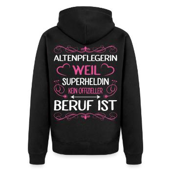 Altenpflegerin Altenpfleger Pfleger Pflegehelfer - Unisex Premium Bio Zip Hoodie - Schwarz - Hinten - Nico (187cm)
