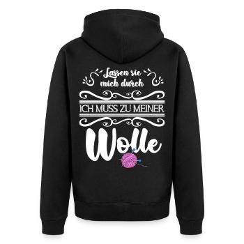 Stricken Wolle Strickerin Spruch lustig - Unisex Premium Bio Zip Hoodie - Schwarz - Hinten - Nico (187cm)