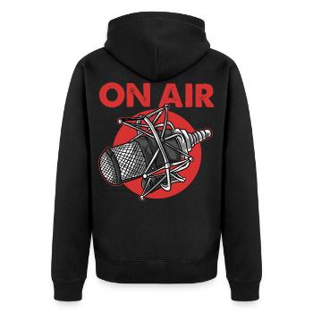 On Air Podcast Microphone Radio Show Host Music DJ - Unisex Premium Organic Zip Hoodie - black - Back - Nico (187cm)