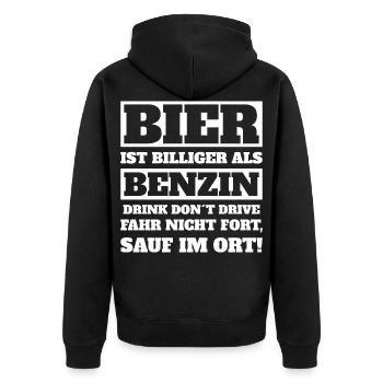 Bier ist Billiger als Benzin - Unisex Premium Bio Zip Hoodie - Schwarz - Hinten - Nico (187cm)