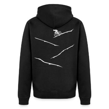 Rennfahrrad an Single speed da Alpen am Berg MTB - Unisex Premium Bio Zip Hoodie - Schwarz - Hinten - Nico (187cm)