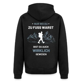 Wandern Wanderer Geschenk Wandershirt - Unisex Premium Bio Zip Hoodie - Schwarz - Hinten - Nico (187cm)