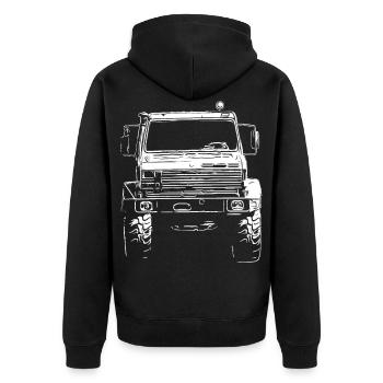 Unimog, véhicule utilitaire, camion, Unimog 406, tracteur - Veste à capuche bio Premium Unisexe - noir - Dos - Nico (187cm)