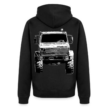 Unimog, véhicule utilitaire, camion, Unimog 406, tracteur - Veste à capuche bio Premium Unisexe - noir - Dos - Nico (187cm)