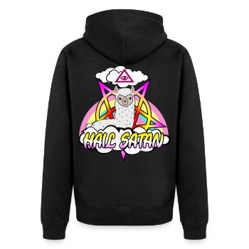 hail satan with the lama alpaka devil star eye - Unisex Premium Organic Zip Hoodie - black - Back - Nico (187cm)