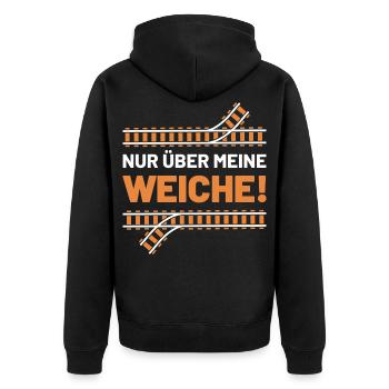 Nur über meine Weiche Eisenbahn Spruch Gleisbauer - Unisex Premium Bio Zip Hoodie - Schwarz - Hinten - Nico (187cm)