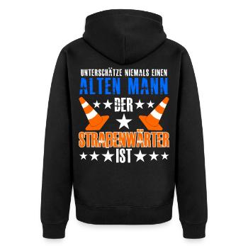 Straßenwärter lustiger Straßenbau Spruch - Unisex Premium Bio Zip Hoodie - Schwarz - Hinten - Nico (187cm)