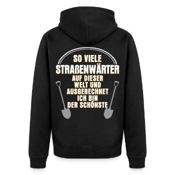 Straßenwärter Spruch Straßenbau lustig - Unisex Premium Bio Zip Hoodie - Schwarz - Hinten - Nico (187cm)