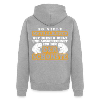 Metallbauer lustiger Spruch Der Schönste - Unisex Premium Bio Zip Hoodie - Grau meliert - Hinten - Nico (187cm)