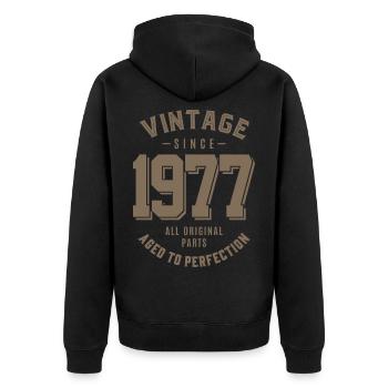 Vintage Depuis 1977 Anniversaire - Veste à capuche bio Premium Unisexe - noir - Dos - Nico (187cm)