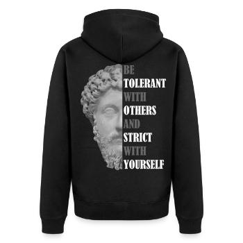 Be Tolerant T-Shirt, Marus Aurelius Gift, Stoicism - Unisex Premium Organic Zip Hoodie - black - Back - Nico (187cm)