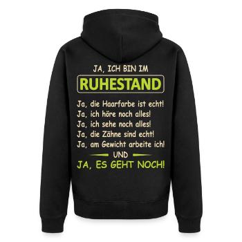 Rentner 2021 Lustiger Spruch Renteneintritt Rente - Unisex Premium Bio Zip Hoodie - Schwarz - Hinten - Nico (187cm)