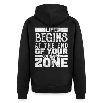 Life Begins at The End of Your Comfort Zone Apnoe - Veste à capuche bio Premium Unisexe - noir - Dos - Nico (187cm)