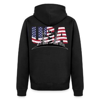 New York City NYC USA America Statue of Liberty - Unisex Premium Organic Zip Hoodie - black - Back - Nico (187cm)