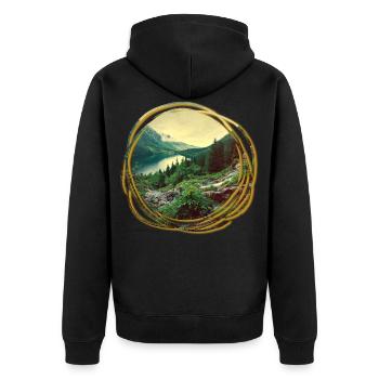 Natur Abenteuer Adventure Wald Berge Mountains See - Unisex Premium Bio Zip Hoodie - Schwarz - Hinten - Nico (187cm)