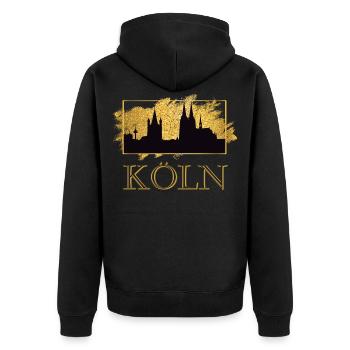 Köln Deutschland Kölner Dom Stadt Skyline Gold - Unisex Premium Bio Zip Hoodie - Schwarz - Hinten - Nico (187cm)