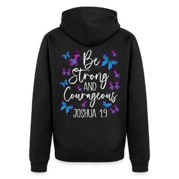 Christlicher Bibelvers Religion Schmetterling - Unisex Premium Bio Zip Hoodie - Schwarz - Hinten - Nico (187cm)