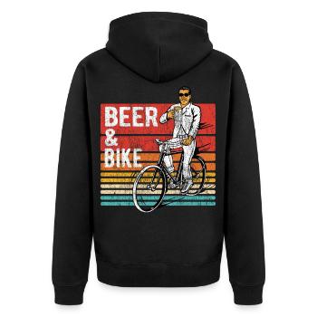 Beer & Bike Bier & Fahrrad Fahrradfahren Geschenk - Unisex Premium Bio Zip Hoodie - Schwarz - Hinten - Nico (187cm)